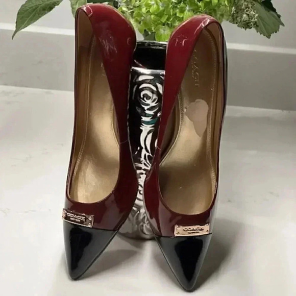 Coach Bowery Patent Leather Shoe/Pump/Heel Burgundy/Black Size 10B NWOT - Picture 1 of 12